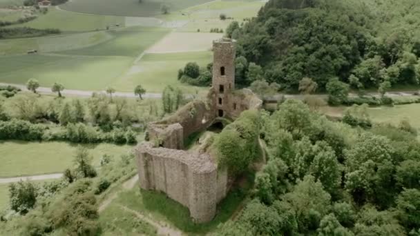 Vista Aérea Alto Castelo Abandonado Europa Imagens Alta Qualidade — Vídeo de Stock