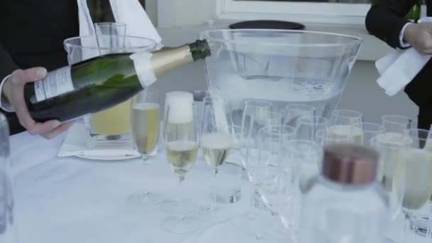 Man Pours Champagne Glass Close Shooting High Quality Footage — Stock Video