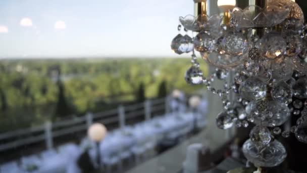 Detail Crystal Drops Chandelier Foreground High Quality Footage — Stock videók