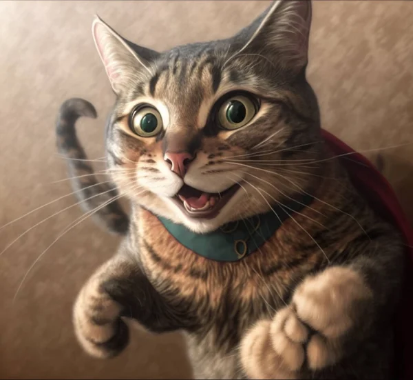 Smiling and happy cat superhero. High quality illustration