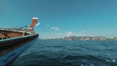 Sailing boat in the ocean. Wooden boat traveling on holidays. . High quality 4k footage