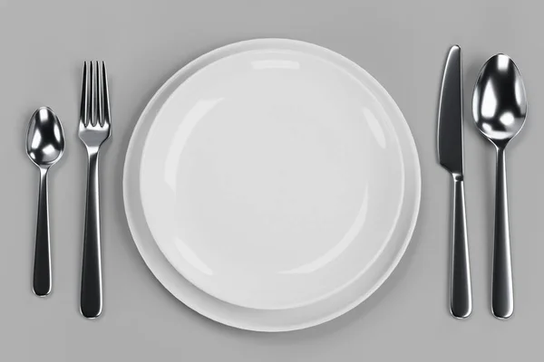 Realistic Render Plate Cutlery — Stock Photo, Image