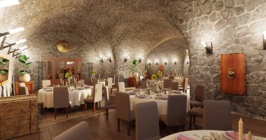 Hücre Restoranının Gerçekçi 3B Hazırlaması