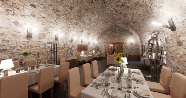 Hücre Restoranının Gerçekçi 3B Hazırlaması