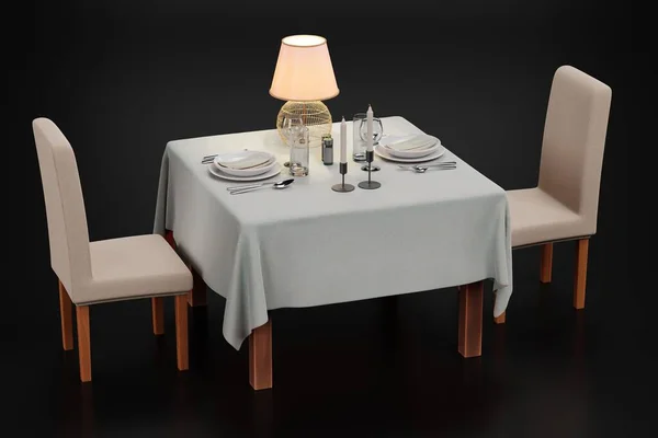 现实的餐馆桌子3D渲染 — 图库照片