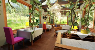 Restoran İçinin Gerçekçi 3B Hazırlaması