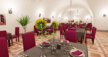 Romantik Restoranın Gerçekçi 3 Boyutlu Hazırlaması