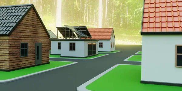 持続可能な村の現実的な3Dレンダリング — ストック写真