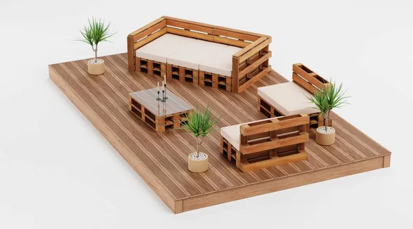 Realistic Render Garden Furniture Setup — Stock Photo, Image