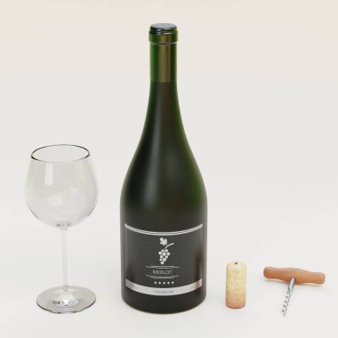 Şarap setinin gerçekçi 3B Hazırlama