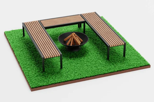 Realistisk Render Trädgårdsmöbler Setup — Stockfoto