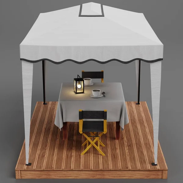 具有家具的Gazebo真实感3D渲染 — 图库照片