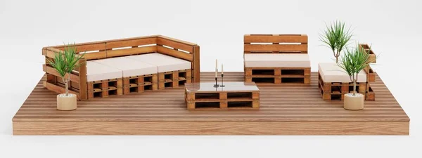 庭の家具のセットアップの現実的な3Dレンダリング — ストック写真