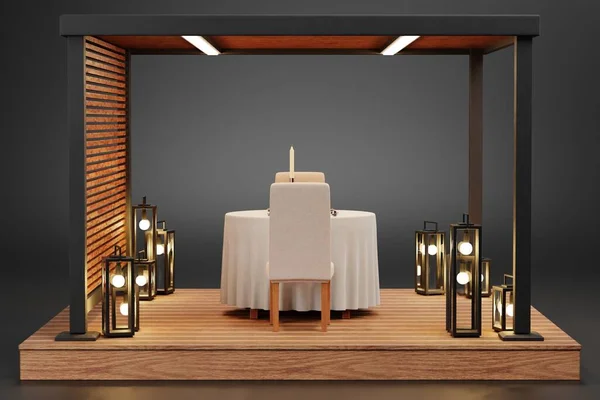 具有家具的Gazebo真实感3D渲染 — 图库照片