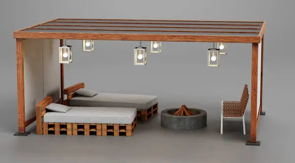 家具とガゼボの現実的な3Dレンダリング — ストック写真