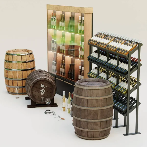 Realisztikus Render Wine Set — Stock Fotó