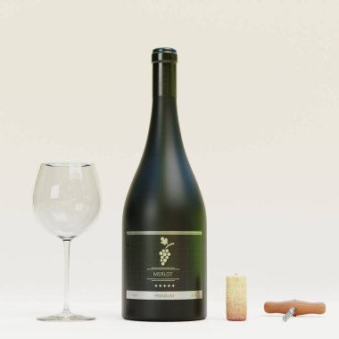 Şarap setinin gerçekçi 3B Hazırlama