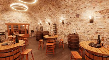 Şaraphane Restoranının Gerçekçi 3B Hazırlaması