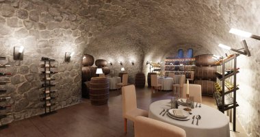 Şaraphane Restoranının Gerçekçi 3B Hazırlaması