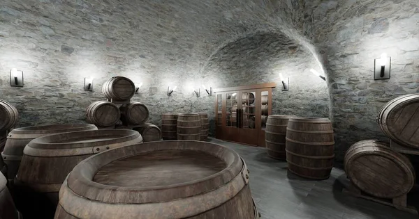 Realistic Render Wine Cellar — Stock Photo, Image