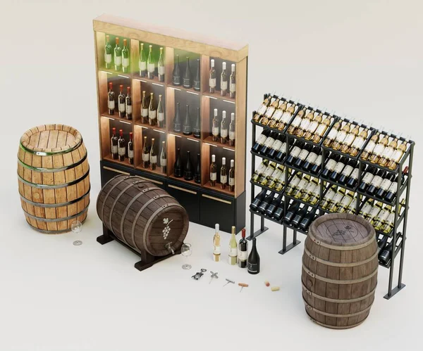 Ретроспективный Render Wine Set — стоковое фото