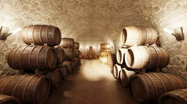 Şarap Mahzeninin Gerçekçi Boyutlu Hazırlaması — Stok fotoğraf