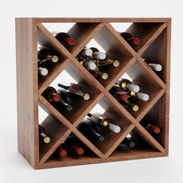 stock image Realistic 3D Render of Wines on Rack