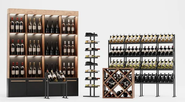 stock image Realistic 3D Render of Wines on Racks