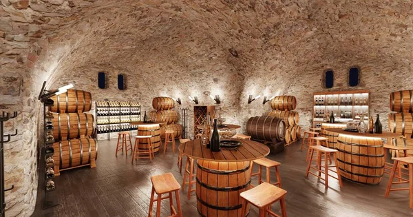 Realistisk Render Winery Restaurant Royaltyfria Stockbilder