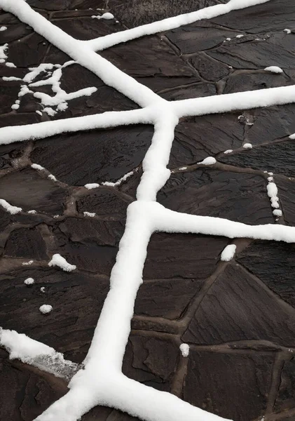 Pavimento Piedra Fondo Invierno Con Líneas Nieve —  Fotos de Stock