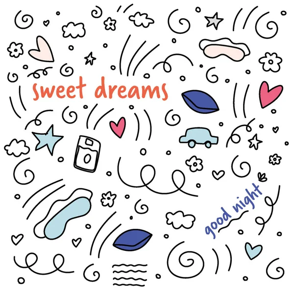 Cute Card Sweet Dreams Good Night Vector Illustration — Stock Vector