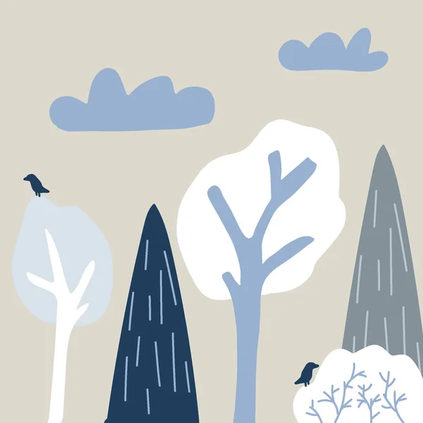Carte Postale Élégante Mignonne Sur Hiver Neige Nature Illustration Vectorielle — Image vectorielle