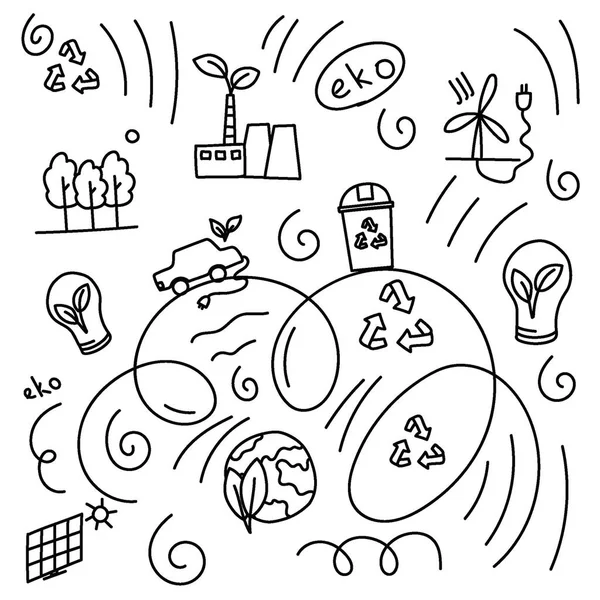 Doğa koruma ekolojisi hakkında şık bir karalama. Vektör illüstrasyonu