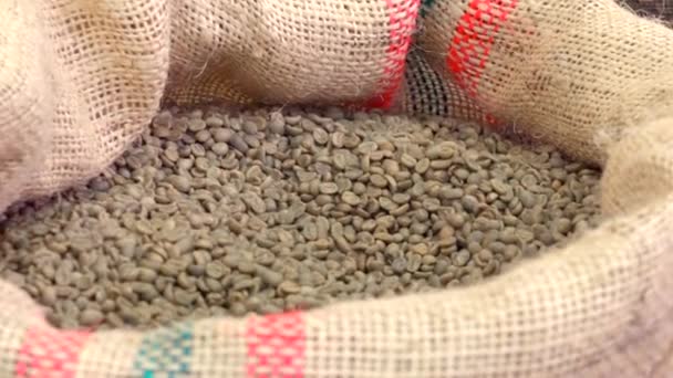Green Coffee Beans Bag Roasting High Quality Fullhd Footage — Stock Video