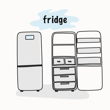Buzdolabının açık ve kapalı güzel bir resmi. Vektör illüstrasyonu