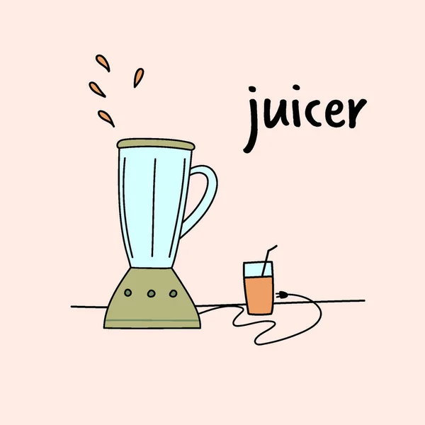 Cute Green Color Juicer Art Glass Juice Vector Illustration — Stock Vector