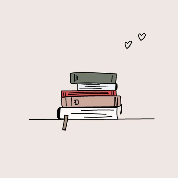 Cute Illustration Love Books Stack Books Vector Illustration — Stock Vector