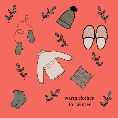 Kış için sıcak kıyafetler, kazak çorapları. Vektör illüstrasyonu