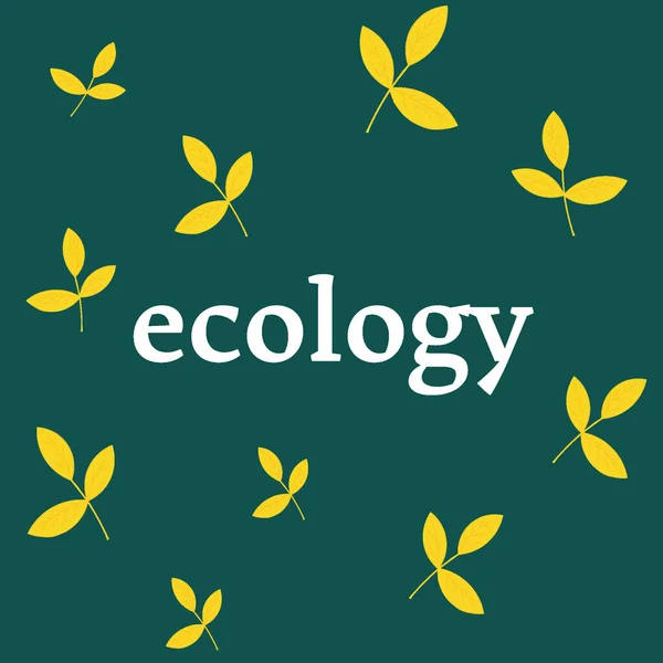 Желтые Листья Зеленом Фоне Экология Векторная Иллюстрация — стоковый вектор