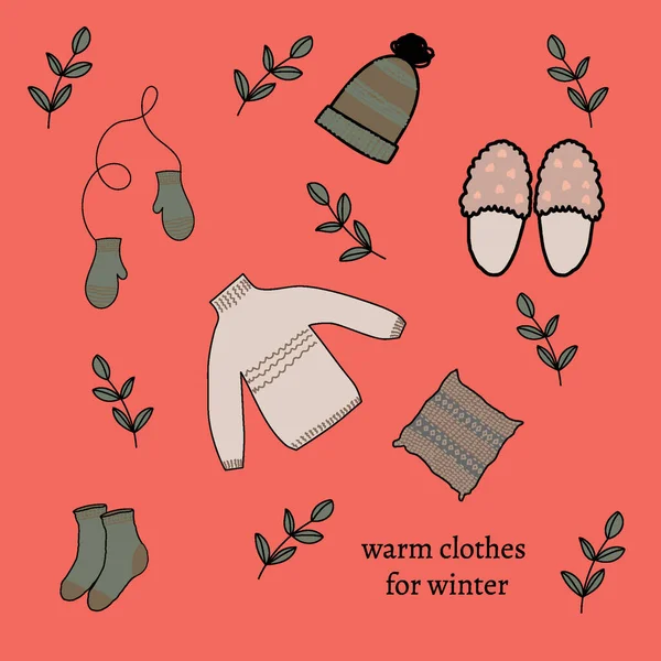 Kış için sıcak kıyafetler, kazak çorapları. Vektör illüstrasyonu
