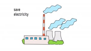 Animasyon ısı santrali, bacadan çıkan duman, elektrik tasarrufu. Yüksek kalite 4k görüntü