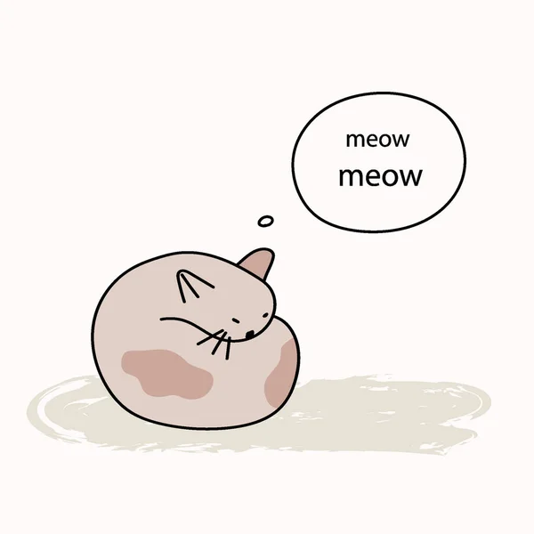 Söt Katt Sover Och Skriven Meow Meow Vektorillustration — Stock vektor