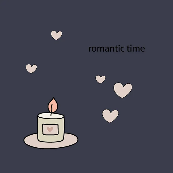 Κομψή Εικόνα Ώρα Του Ρομαντισμού Καρδιές Κερί Εικονογράφηση Διανύσματος — Διανυσματικό Αρχείο