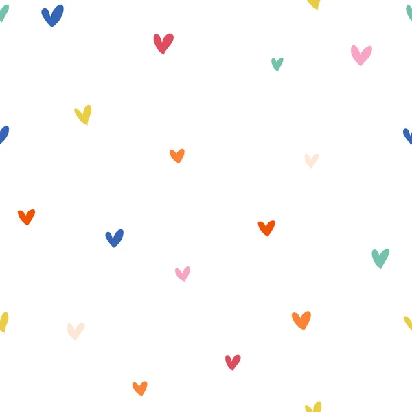 Nahtloses Muster Kleine Farbige Herzen Auf Weißem Hintergrund Vektorillustration — Stockvektor
