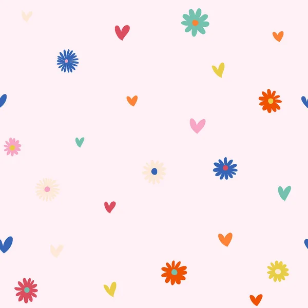 Нежный Красивый Бесшовный Узор Цветы Сердца Векторная Иллюстрация — стоковый вектор
