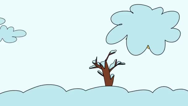 Cartoon Animation Change Seasons Tree High Quality Footage — Video