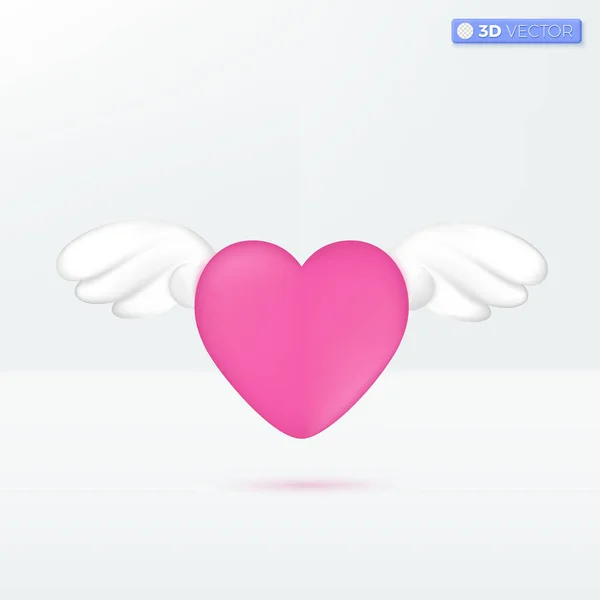有翅膀图标符号 浪漫的爱情 问候情人节 婚庆的概念 三维矢量隔离图解设计 卡通粉刷简约风格 用于设计Ux 打印广告 — 图库矢量图片