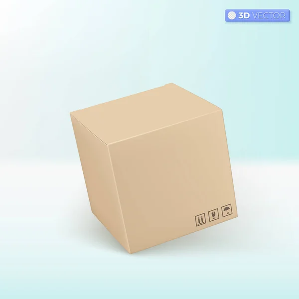 Realistyczne Tekturowe Symbole Pudełek Pudełko Tekturowe Białym Sześcianem Kartonowe Pudełko — Wektor stockowy