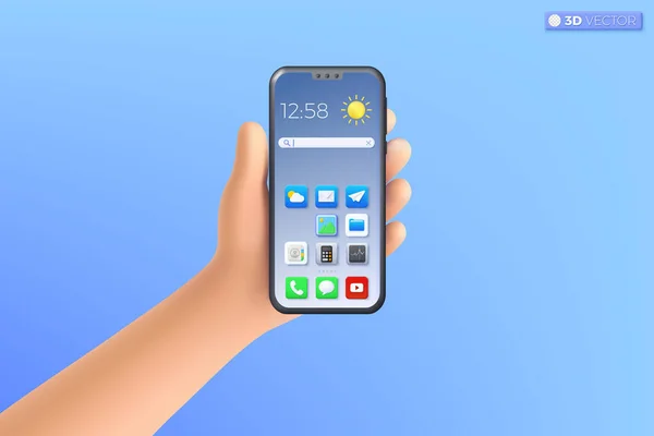 Trzyma Ręku Symbol Ikony Telefonu Komórkowego Realistyczny Smartfon Pustym Ekranem — Wektor stockowy