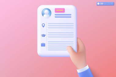 Simge sembolüne devam et. İş görüşmesi, işe alım ajansı, profesyonel personel arayışı, İnsan Kaynakları yönetimi ve işe alım konsepti. 3 boyutlu vektör izole edildi. Çizgi film pastel biçimi.